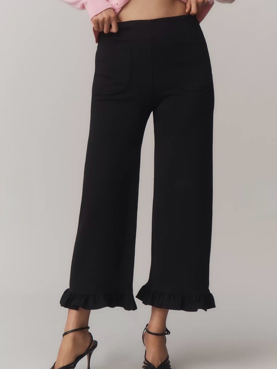 Anthropologie Pants - Aritzia Maeve black The Colette Ruffle-Hem Knit Wide-Leg Pants by Maeve Size 32